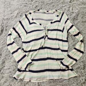 Splendid Multicolor Stripe Long Sleeve Tie Neck Shirt